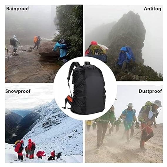 Trekking Bag Cover Waterproof -Adjustable with Pouch (Black)