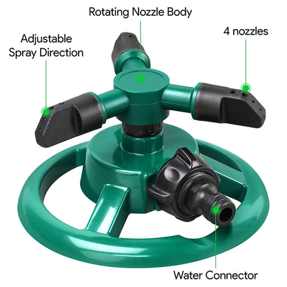 Automatic 360° Lawn Sprinkler 3 Arm 4 Nozzle for Watering Garden Plants/Pipe Hose Irrigation Yard Water Sprayer - CL-NE-5533