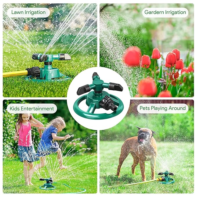 Automatic 360° Lawn Sprinkler 3 Arm 4 Nozzle for Watering Garden Plants/Pipe Hose Irrigation Yard Water Sprayer - CL-NE-5533