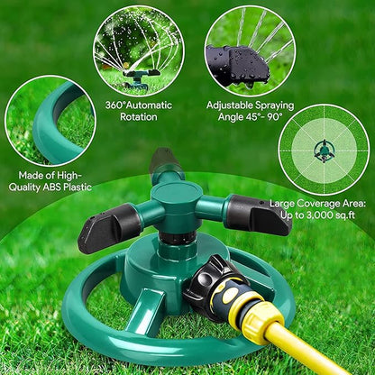 Automatic 360° Lawn Sprinkler 3 Arm 4 Nozzle for Watering Garden Plants/Pipe Hose Irrigation Yard Water Sprayer - CL-NE-5533