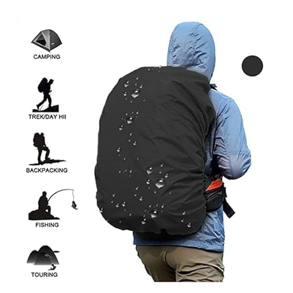 Trekking Bag Cover Waterproof -Adjustable with Pouch (Black)