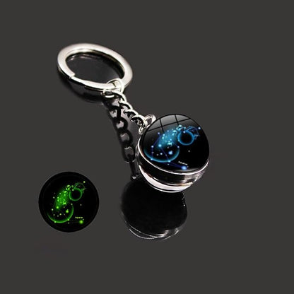 Key Chain for Men Women Twelve Constellations Gemstone Key Ring Fashion Bag Backpack Car Charm Accessory Gifts